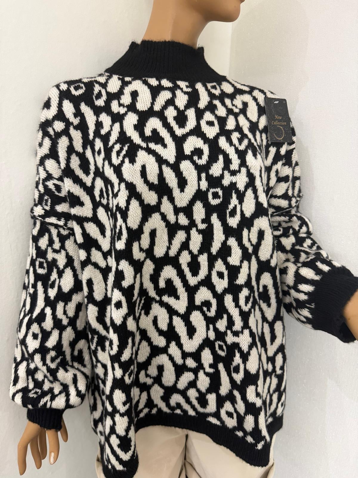 Damen Strickpullover mit Leopardenmuster