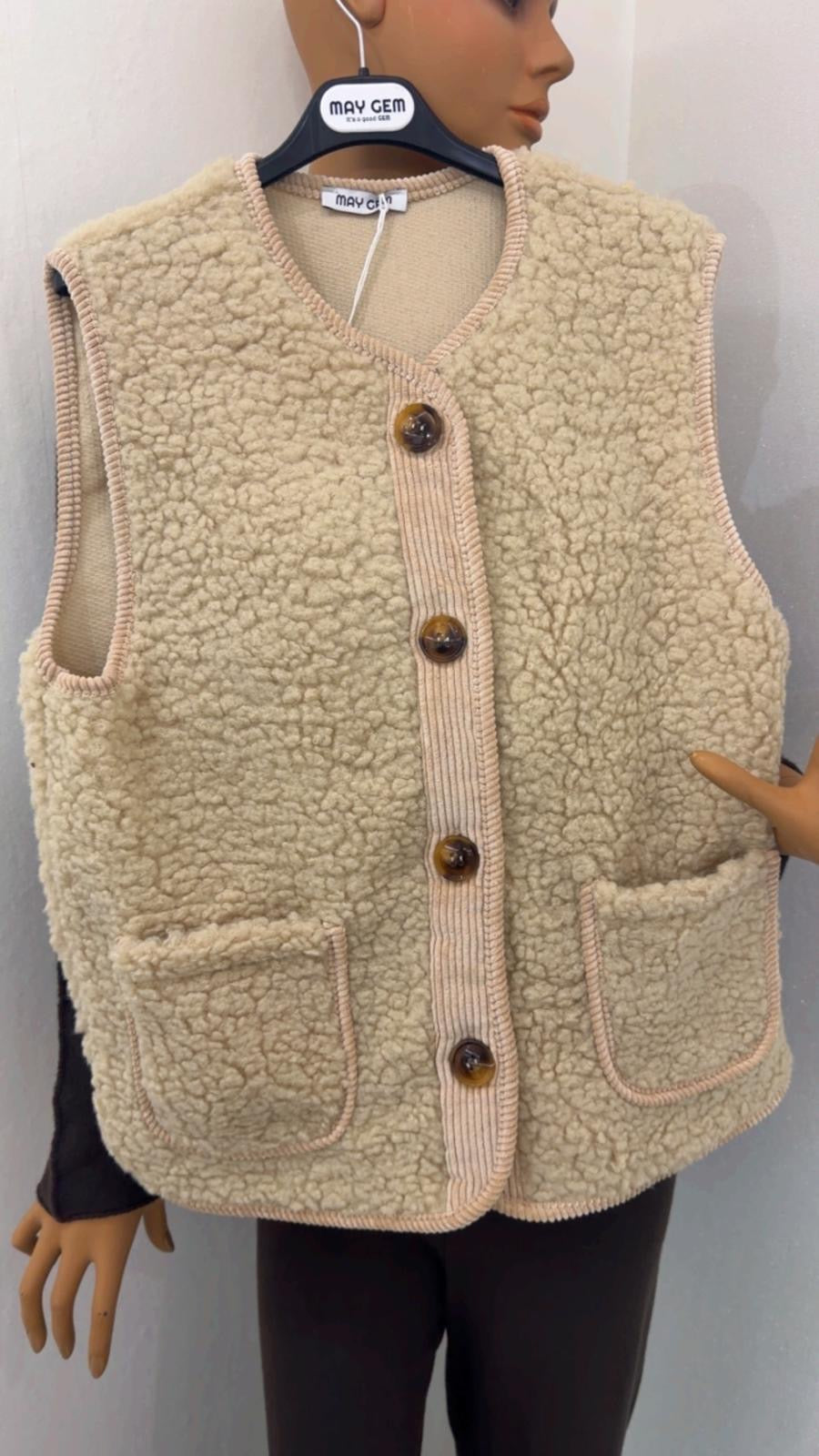 Teddy-Weste in Creme