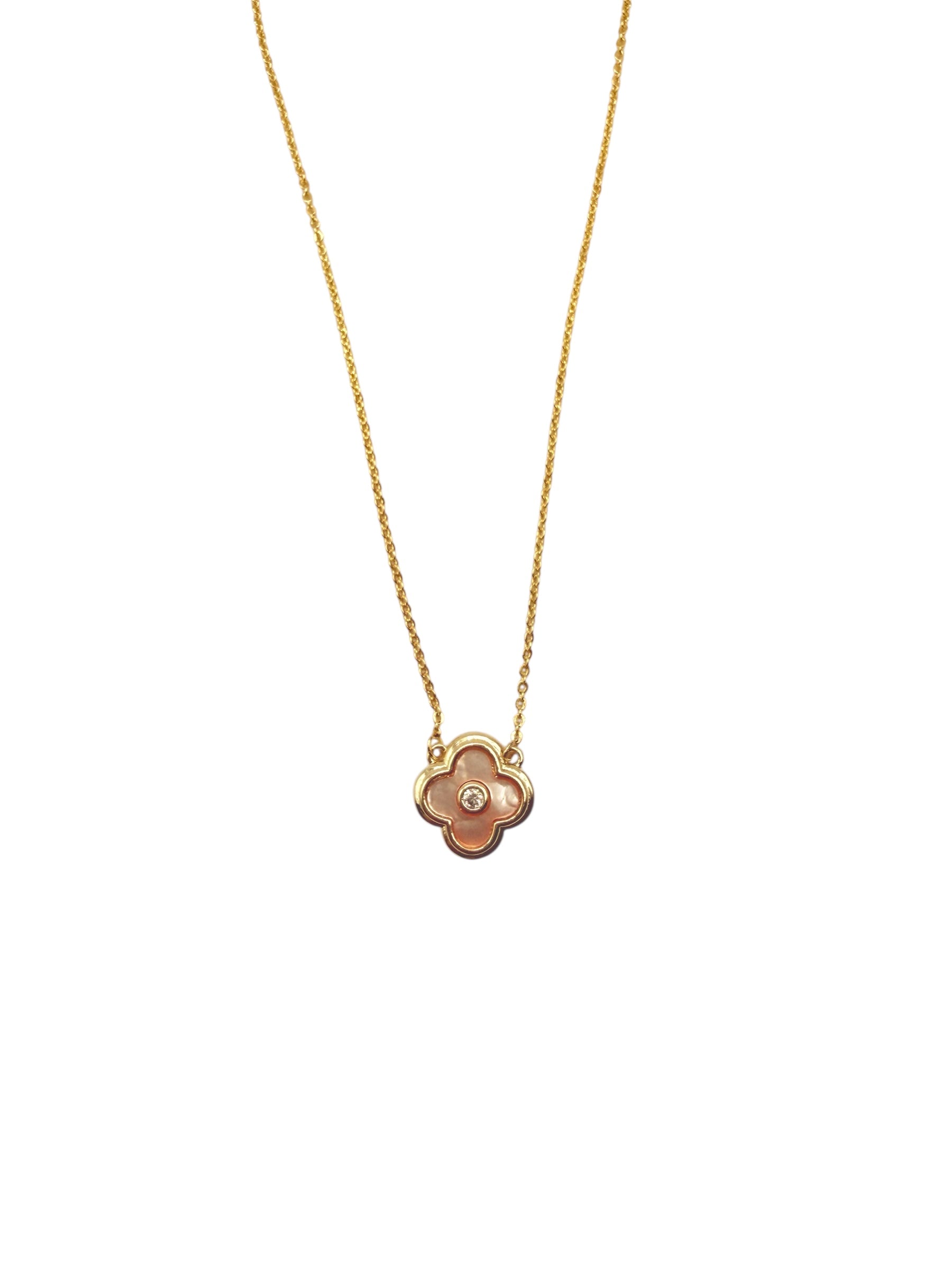 Goldfarbene Halskette mit Kleeblatt-Anhänger & Zirkonia