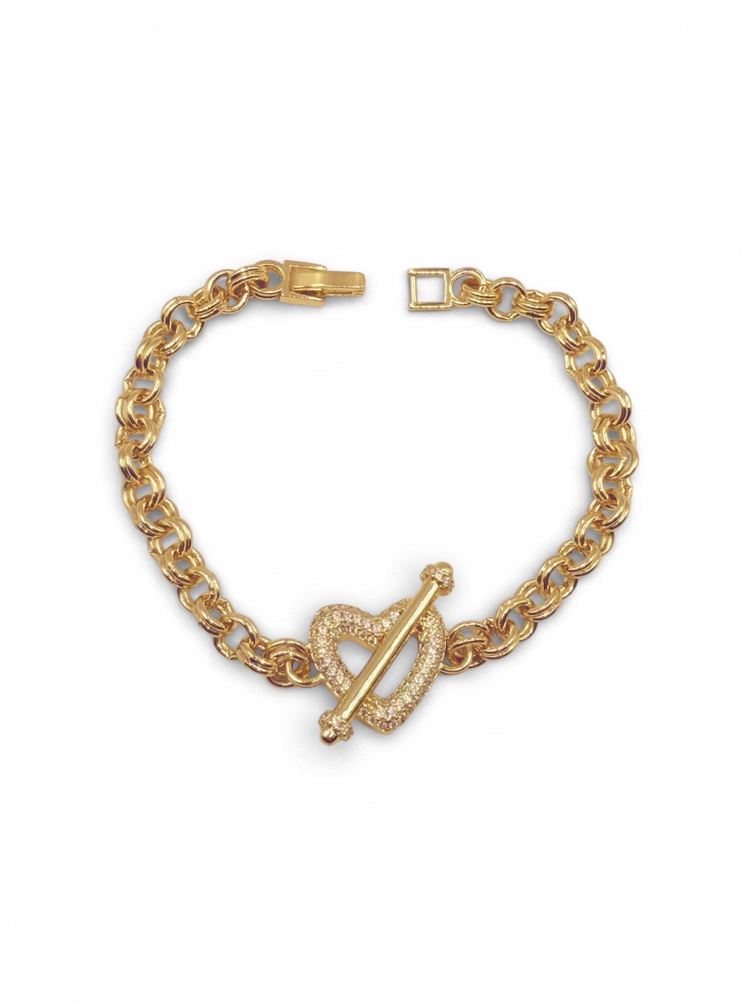 Panzerketten-Armband mit Herzverschluss in Goldoptik