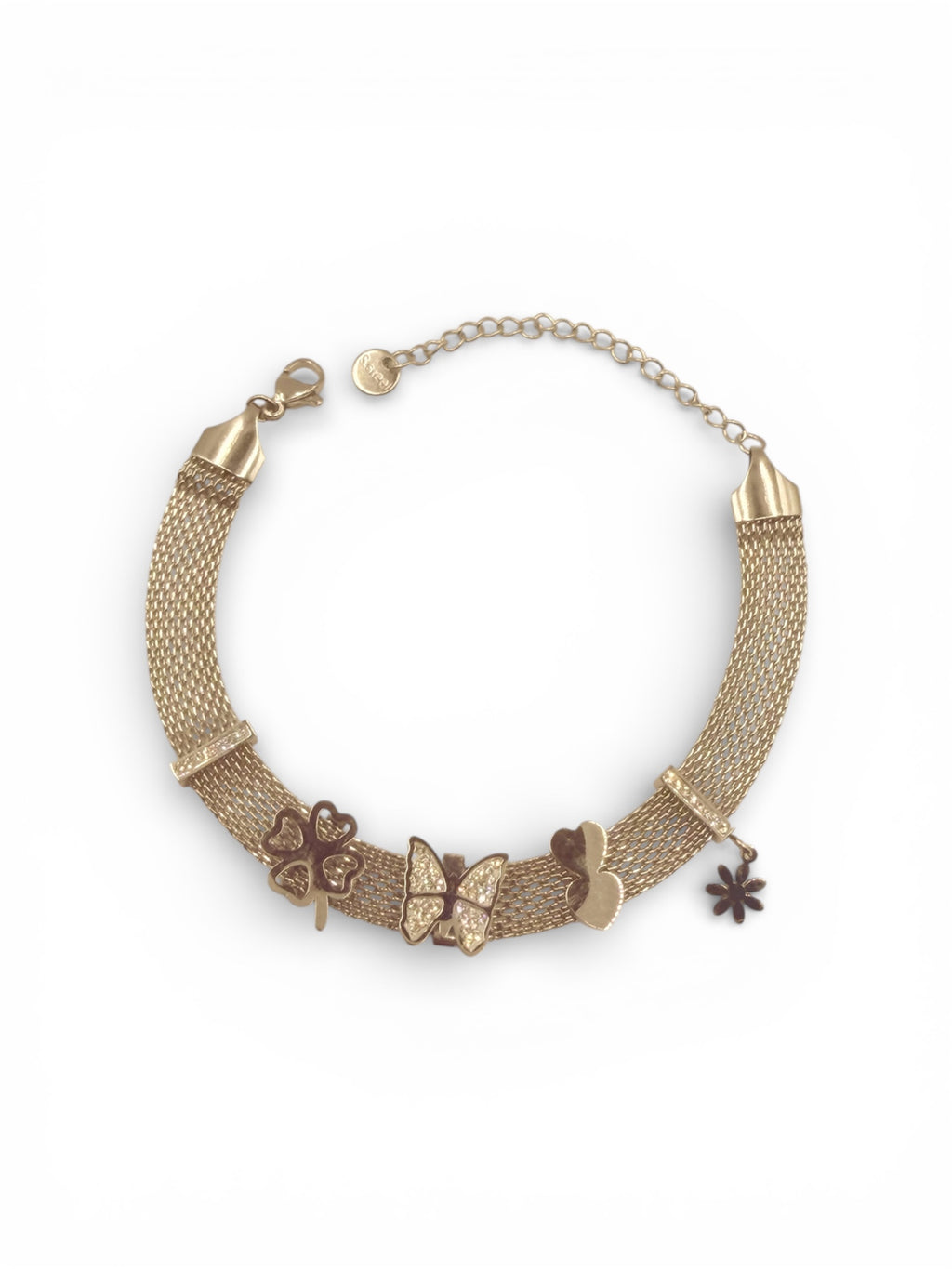 Charm-Armband mit Schmetterling und Blumen in Goldoptik