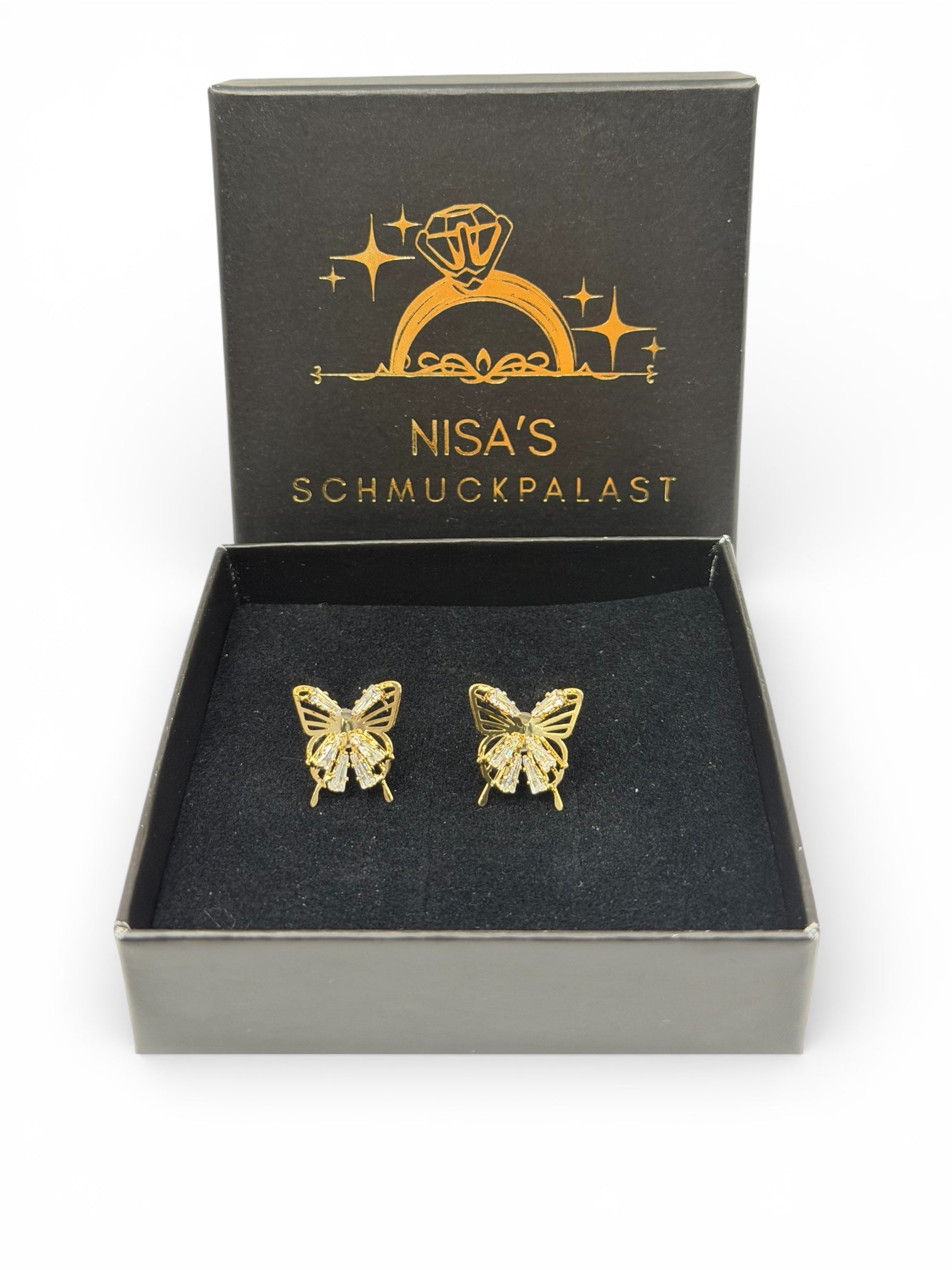 Elegante Schmetterlings-Ohrstecker mit Zirkonia - Goldfarben