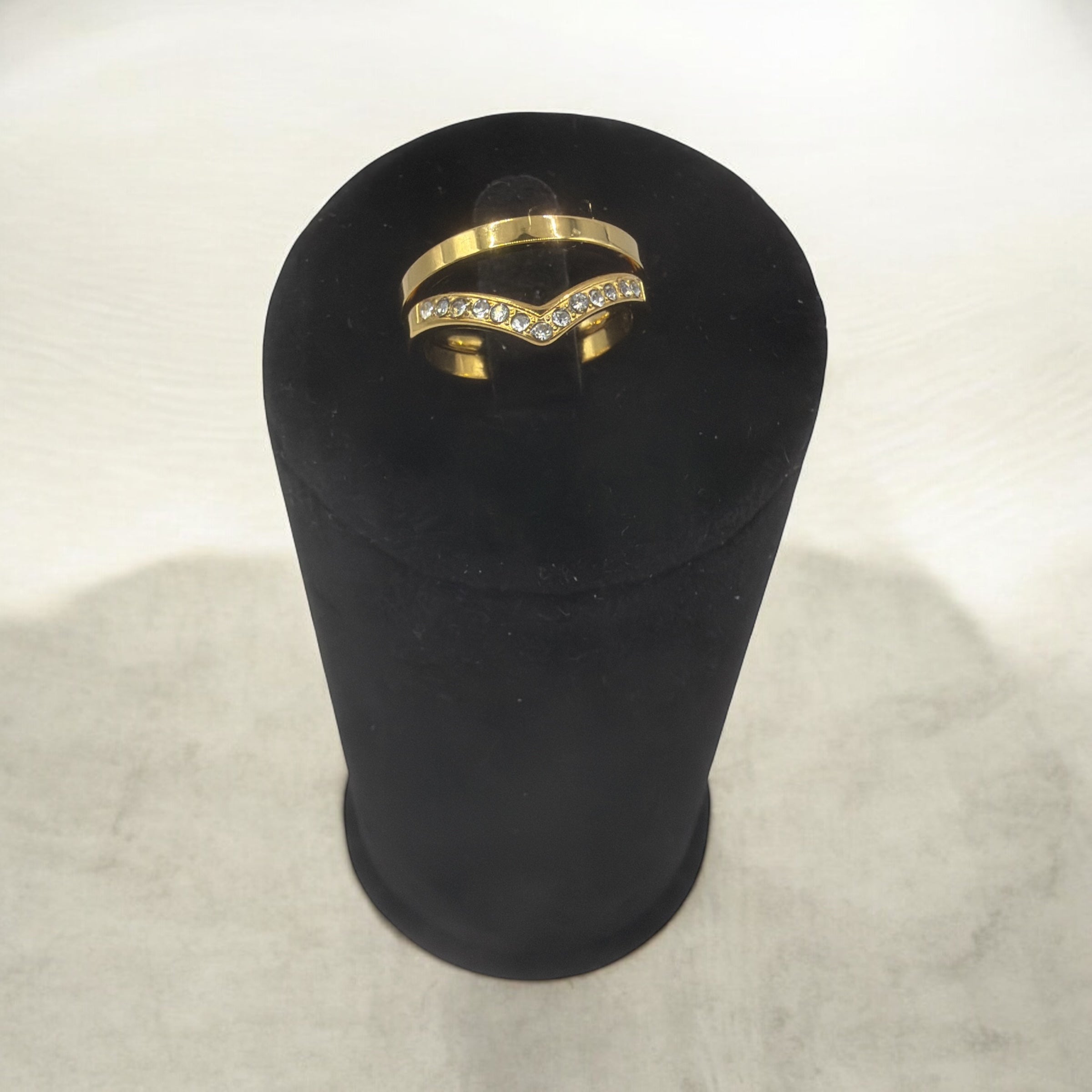 Zweiteiliger Ring mit Zirkonia – Elegantes Wellen-Design in Goldoptik