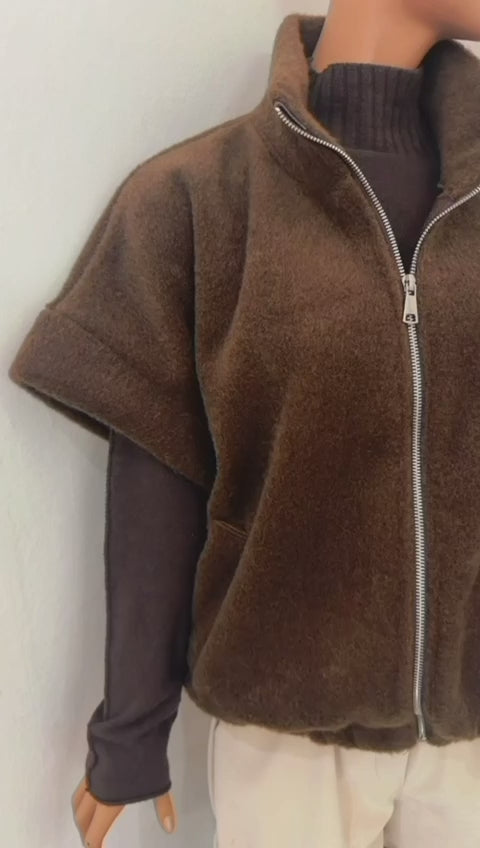 Kuschelige Teddy-Weste in Dunkelbraun